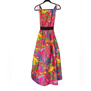Milly Pink Feather Printed Midi Dress Size 0 - Crinoline Skirt for lots of Volum